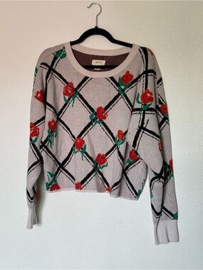 Maeve Cropped Crew Neck Floral Sweater-L